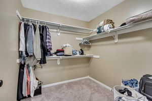 Walk in closet with light carpet