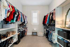 Walk in closet with light carpet