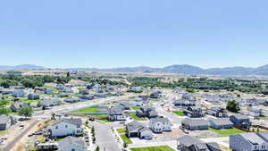 Aerial view of residential area with a mountain backdrop