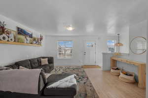 Living area featuring healthy amount of natural light and light wood-style floors