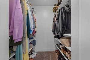 Spacious closet with carpet
