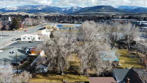 Aerial view of a mountain backdrop
