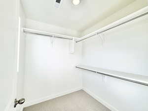 Walk in closet featuring carpet