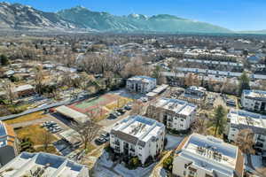Aerial view of a mountain backdrop