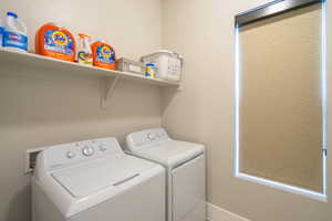 Washroom with washer and dryer