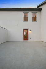 Exterior space with stucco siding