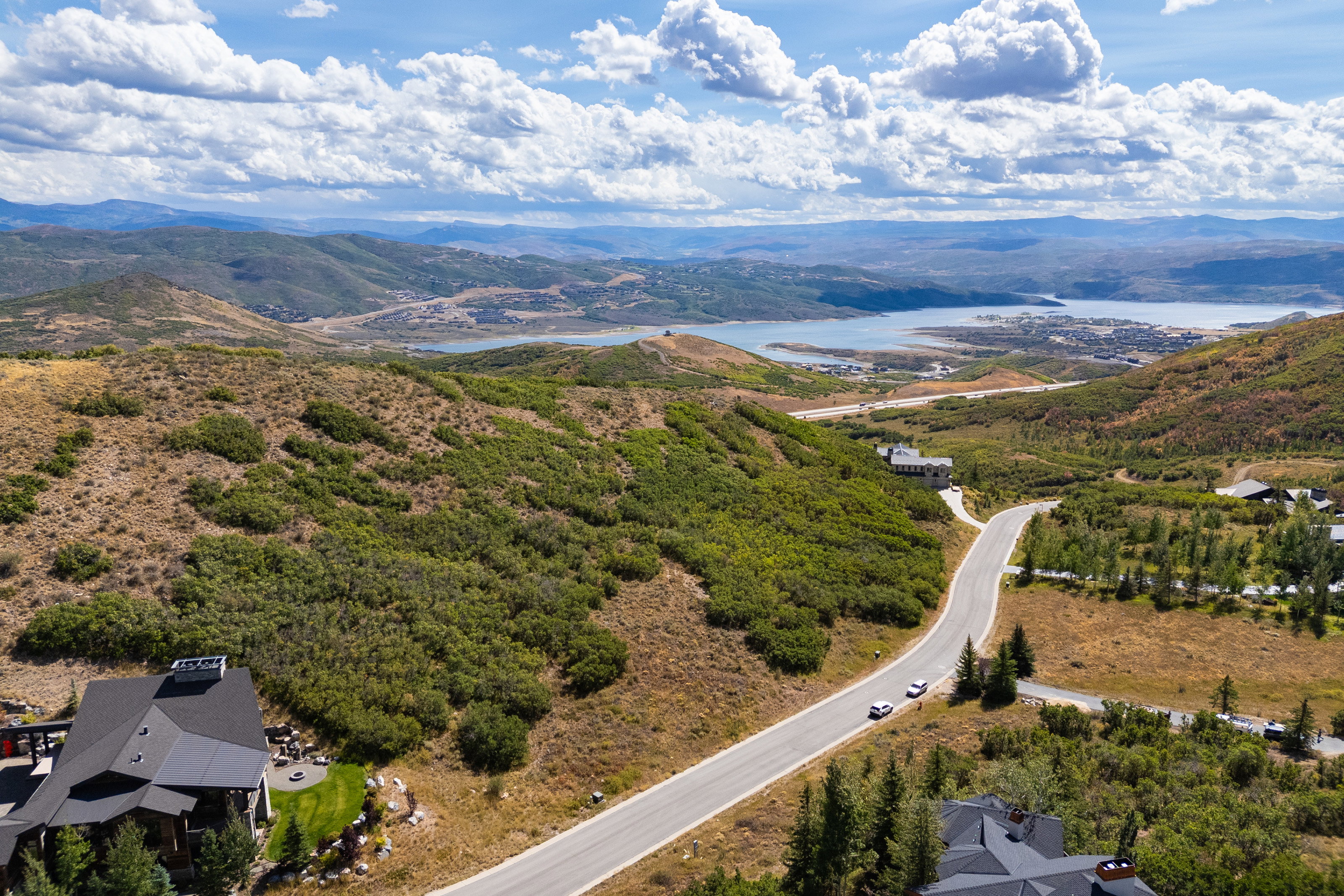 Drone / aerial view of a mountainous background