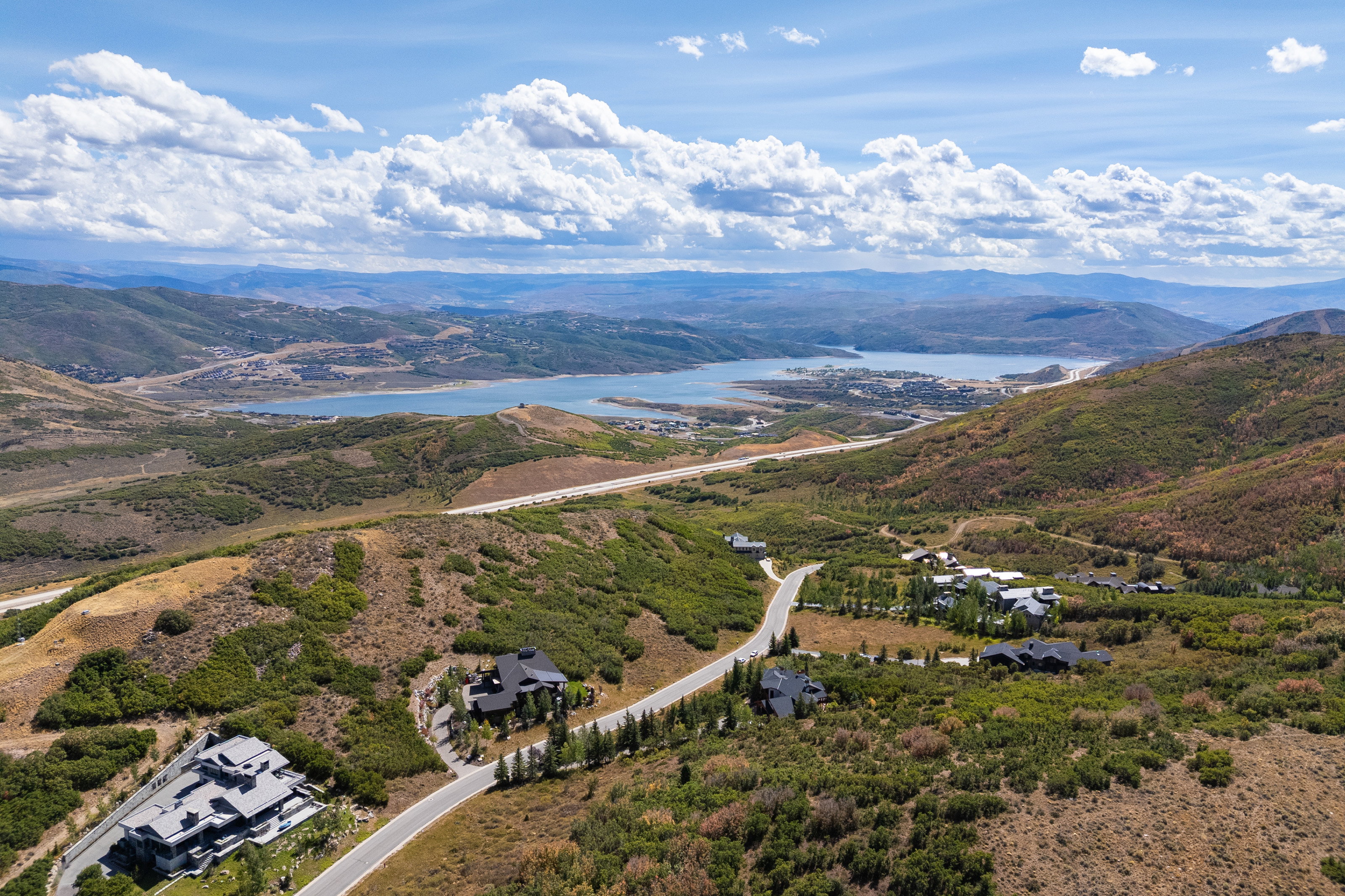 Aerial view of a mountain backdrop