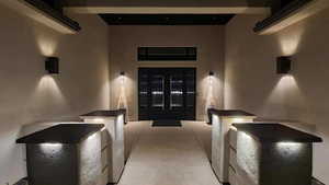 Exterior entry at night
