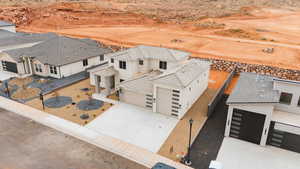 Aerial view of residential area with a desert landscape
