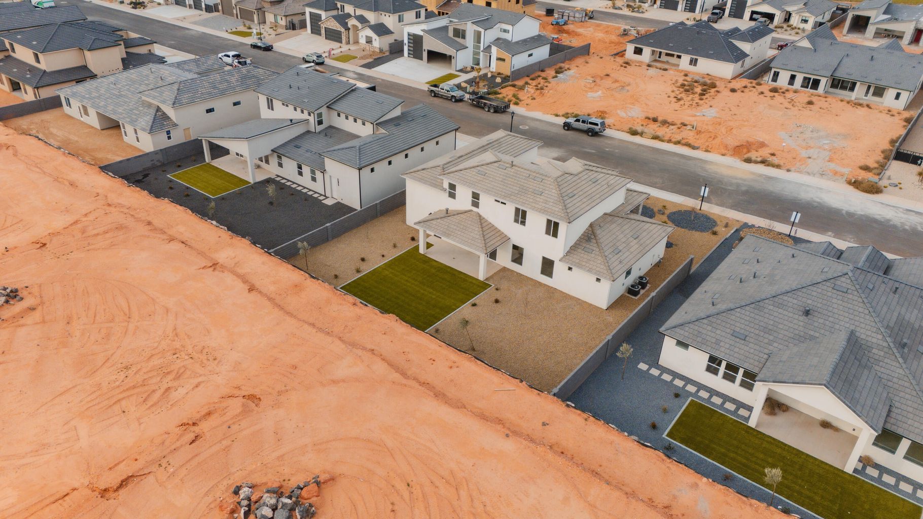 Aerial perspective of suburban area