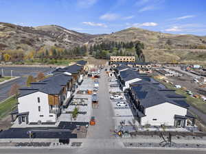 Drone / aerial view of a mountainous background