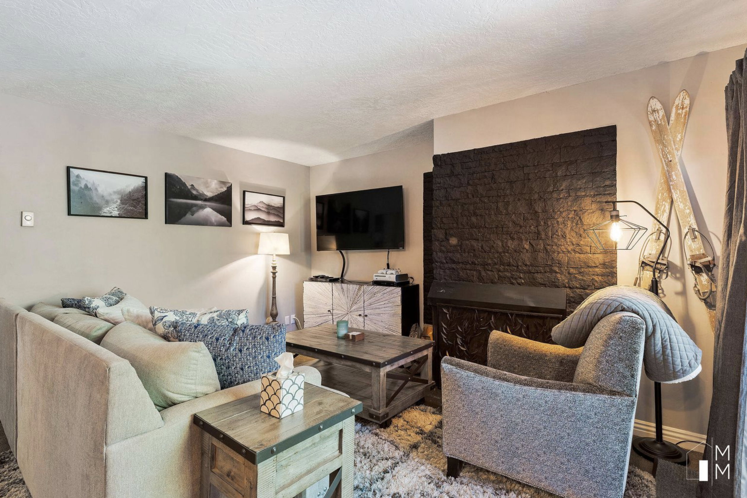 Living room featuring a textured ceiling