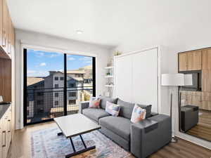 Living room with light wood finished floors