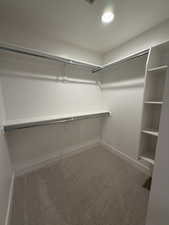 2 separate master spacious closet with light carpet