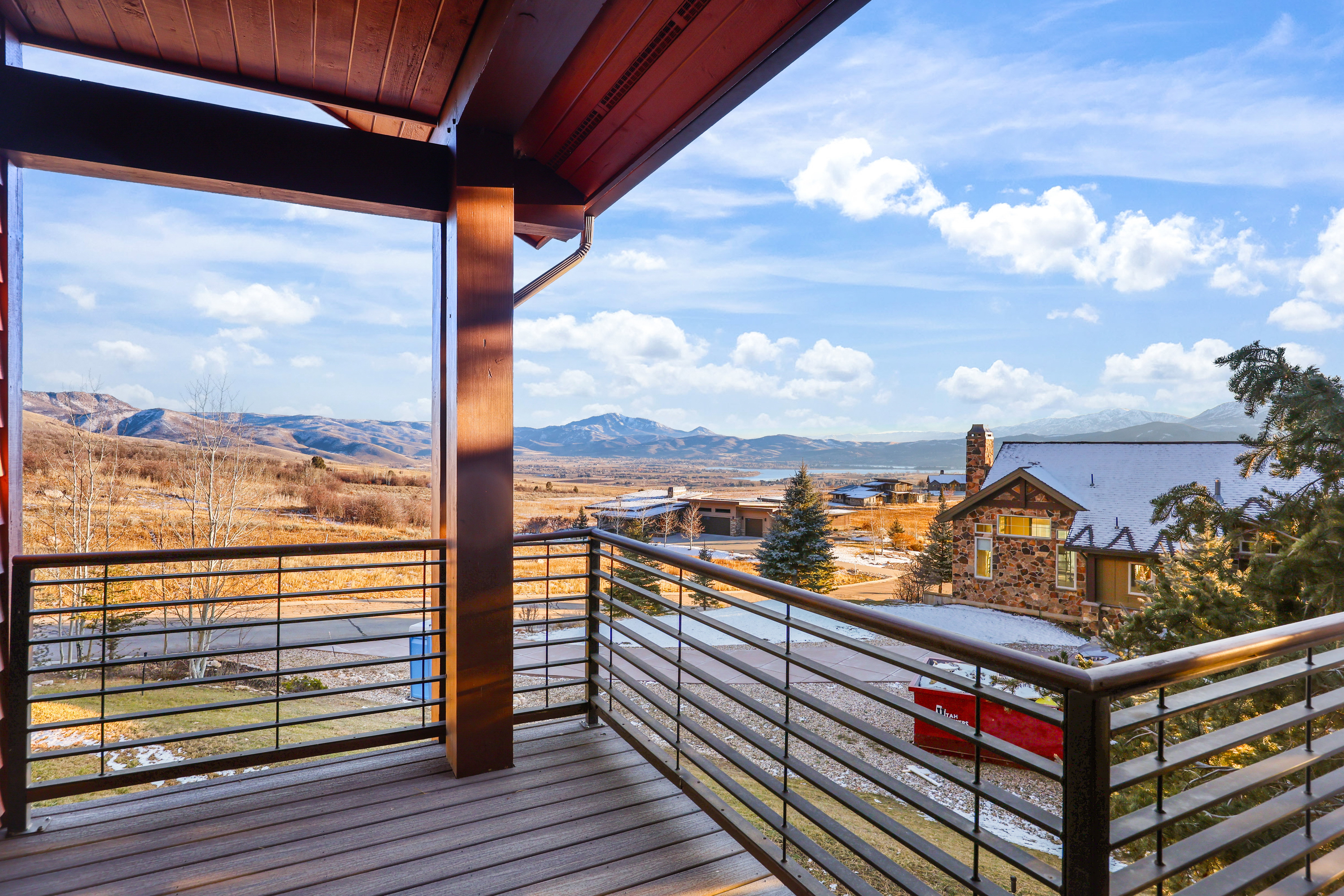 Wooden terrace with a mountain view