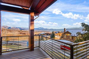 Wooden terrace with a mountain view