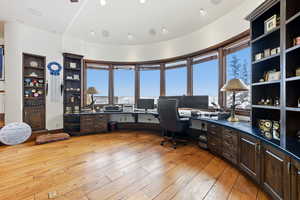 Office featuring built in study area and light wood finished floors