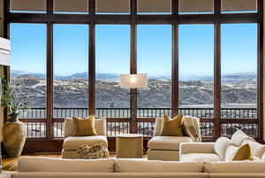 Living room featuring a mountain view