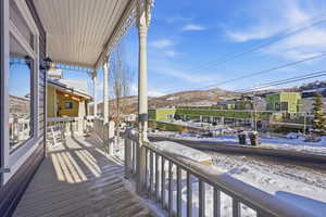 Wooden terrace with a mountain view