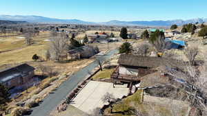 Overview of rural landscape with a mountainous background