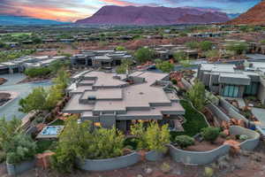 Aerial view at dusk of a mountain view