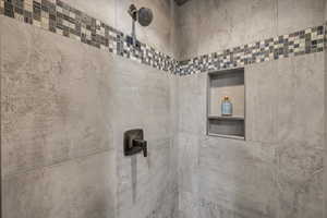 Bathroom view of tiled shower