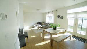 Living room featuring light wood-style flooring