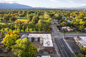 Bird's eye view of a mountainous background