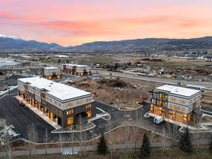 Bird's eye view of a mountainous background