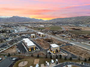 Aerial view at dusk of a mountain view