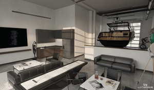 Living area featuring concrete flooring