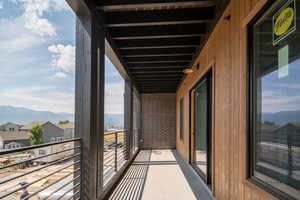 Balcony with a mountain view
