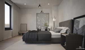 Bedroom with hardwood / wood-style floors and recessed lighting