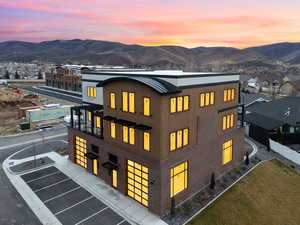 Exterior space with a mountainous background