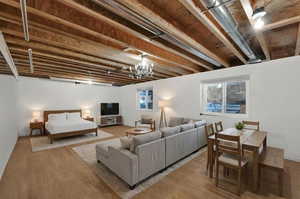 Dance room in basement virtually staged to show it's versatility