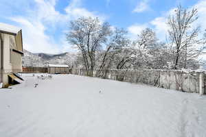 Fully fenced backyard with mountain views