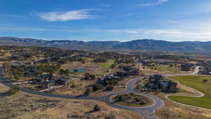 Aerial view of residential area with mountains