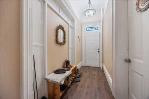 Doorway with wood finished floors