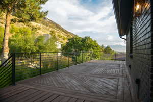 Wooden deck with a mountain view