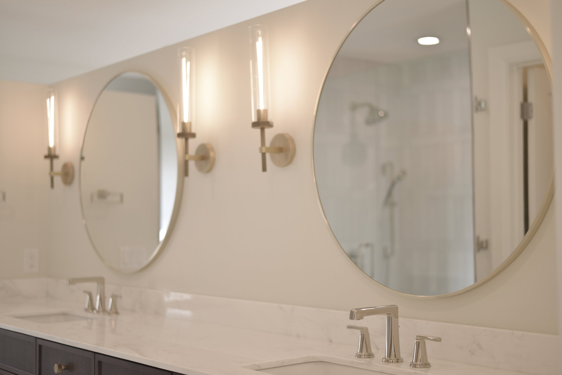 Full bath with double vanity and walk in shower