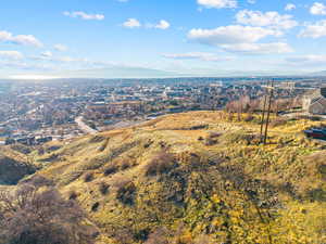Aerial view of a mountain backdrop