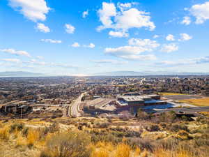 Aerial view of a mountain backdrop