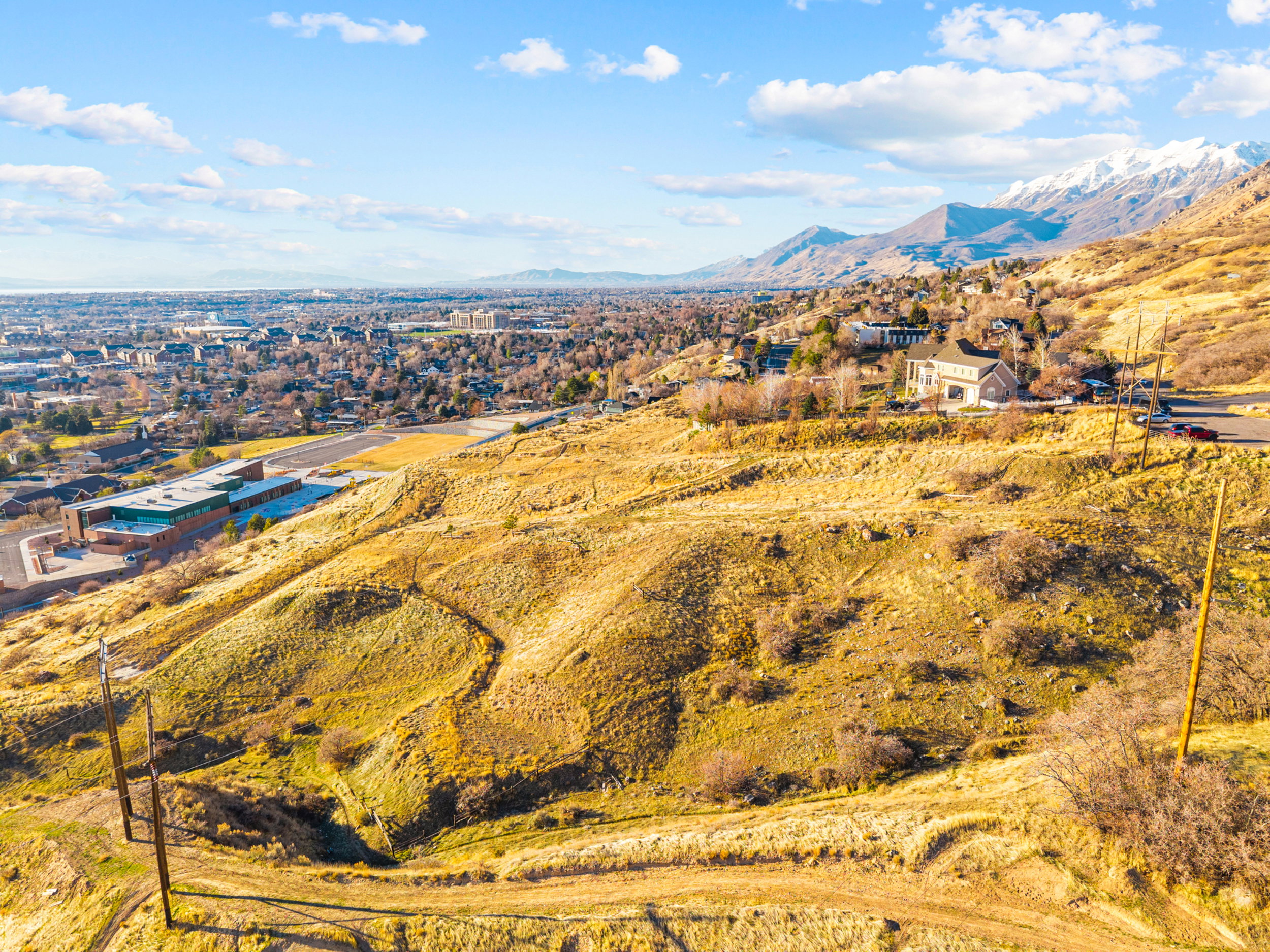 Drone / aerial view of a mountainous background