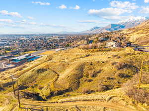 Drone / aerial view of a mountainous background
