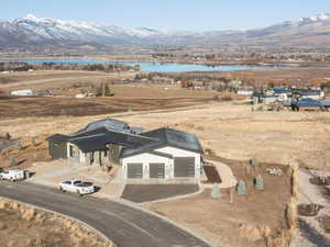 View of mountain background featuring a large body of water