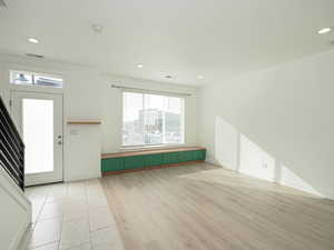 Storage in window bench.