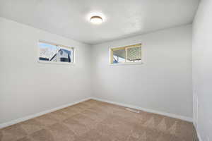 Spare room with plenty of natural light, carpet flooring, and a textured ceiling