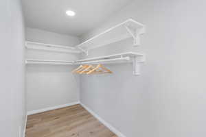 Spacious closet with light wood-style flooring