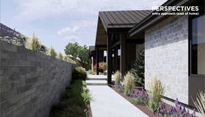 View of home's exterior with stone siding, a standing seam roof, and a metal roof